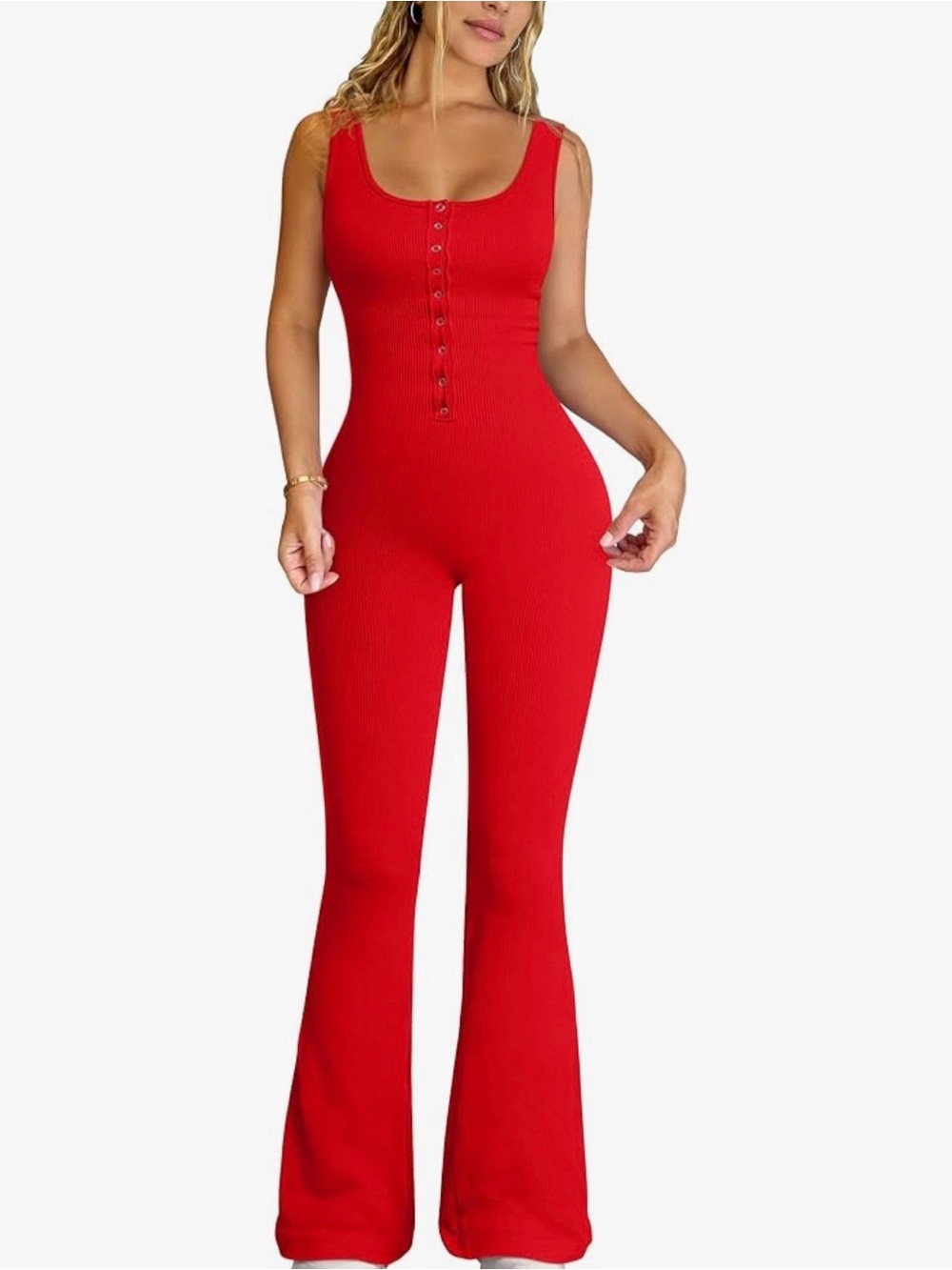 OQQ Ribbed Flare Jumpsuit